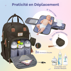 Sac à dos à langer avec pochette de change amovible