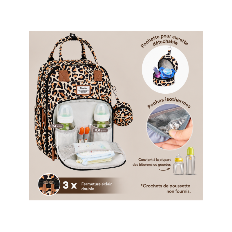 Sac à dos à langer avec pochette de change amovible